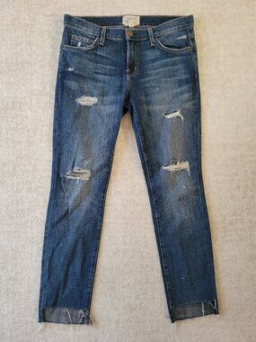 Current/Elliott Distressed Stiletto Skinny Jeans 28 Raw Let Down Hem Streetwear
